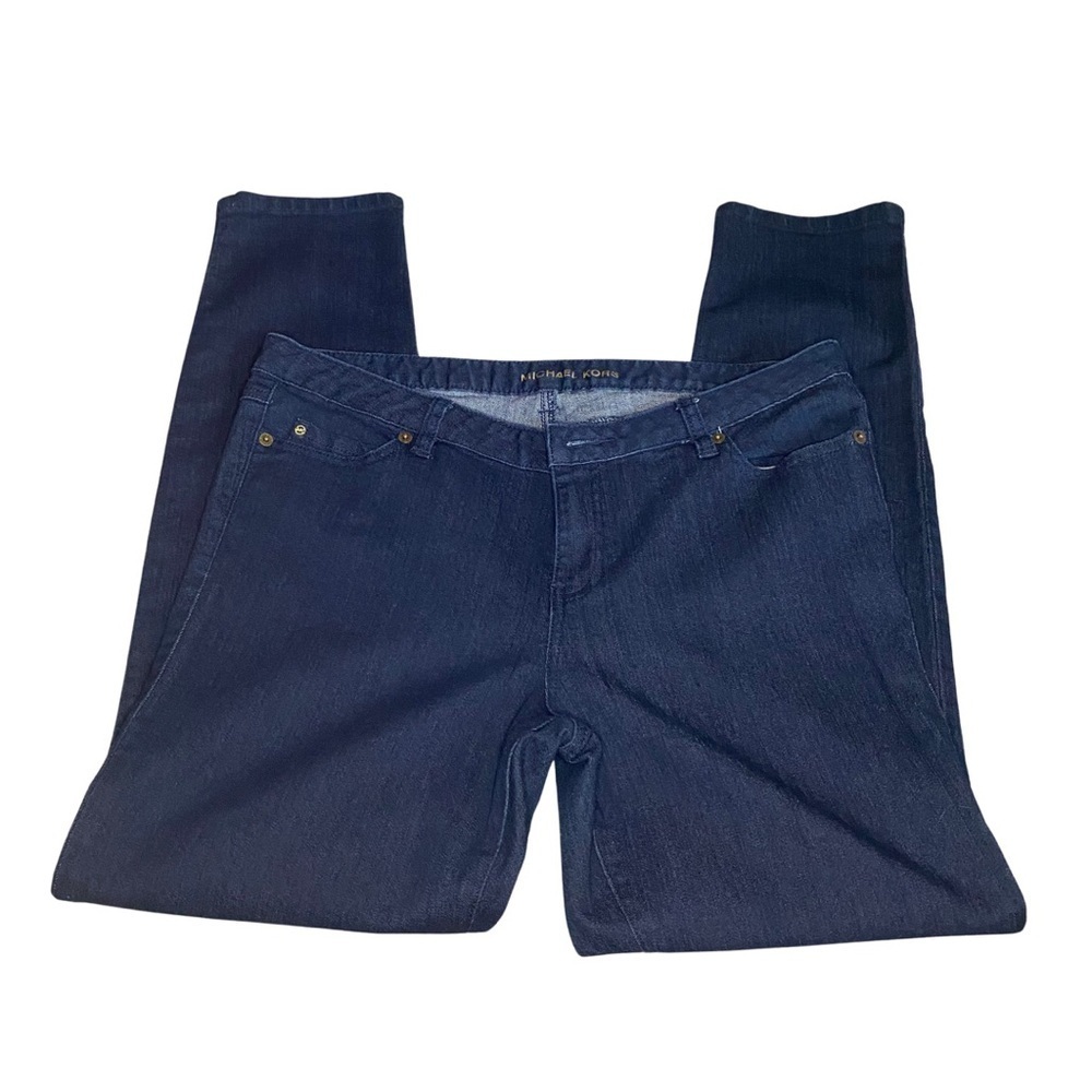Micheal Kors Dark Blue Denim Skinny Straight Leg Stretch Cotton Size 12 Designer